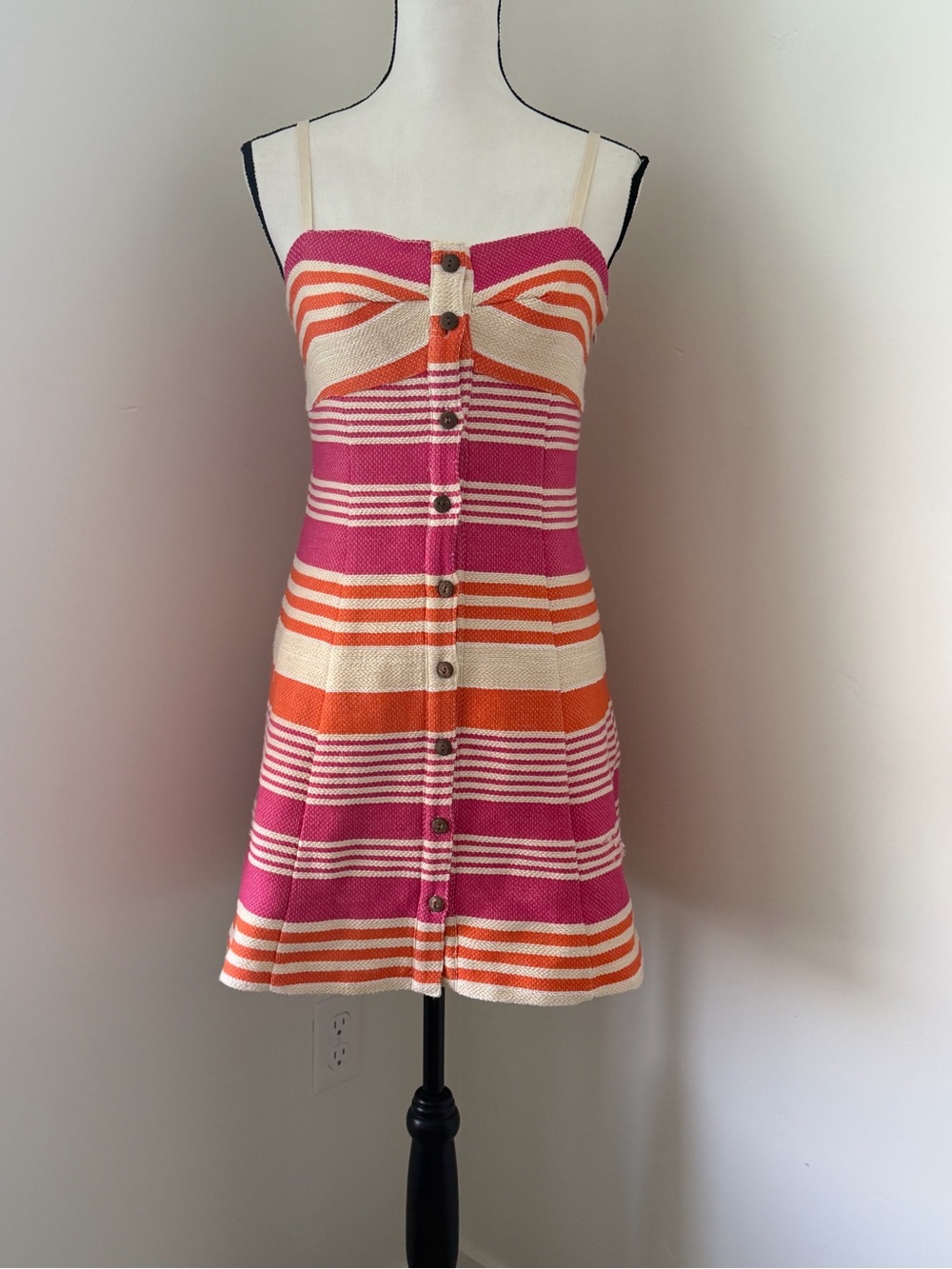 Hutch Cream, Pink, and Orange Striped Button Front Sundress - Picture 1 of 13